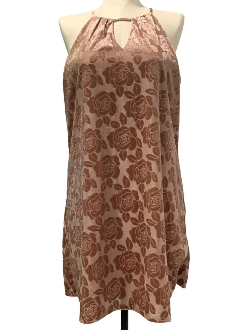 Candies True Mauve Pleated Halter Swing Dress XL Floral Print Keyhole Lined NEW
